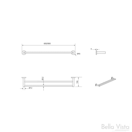 Mica - 800mm Matte Black Double Towel Rail