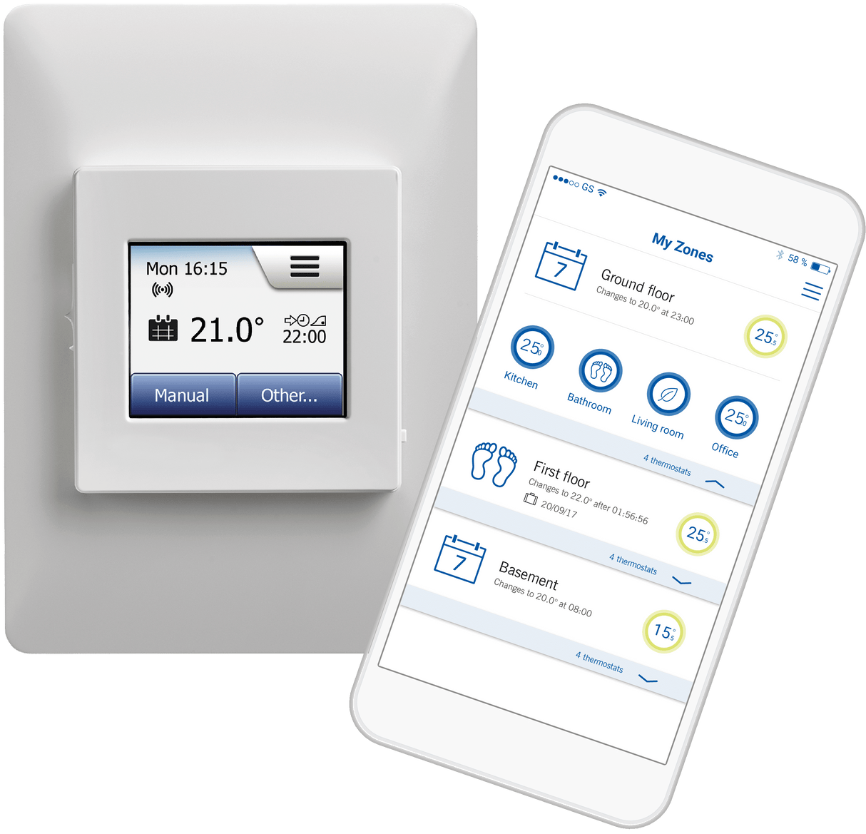 Thermotouch - White Wi-Fi Touchscreen Thermostat 16A Max Load