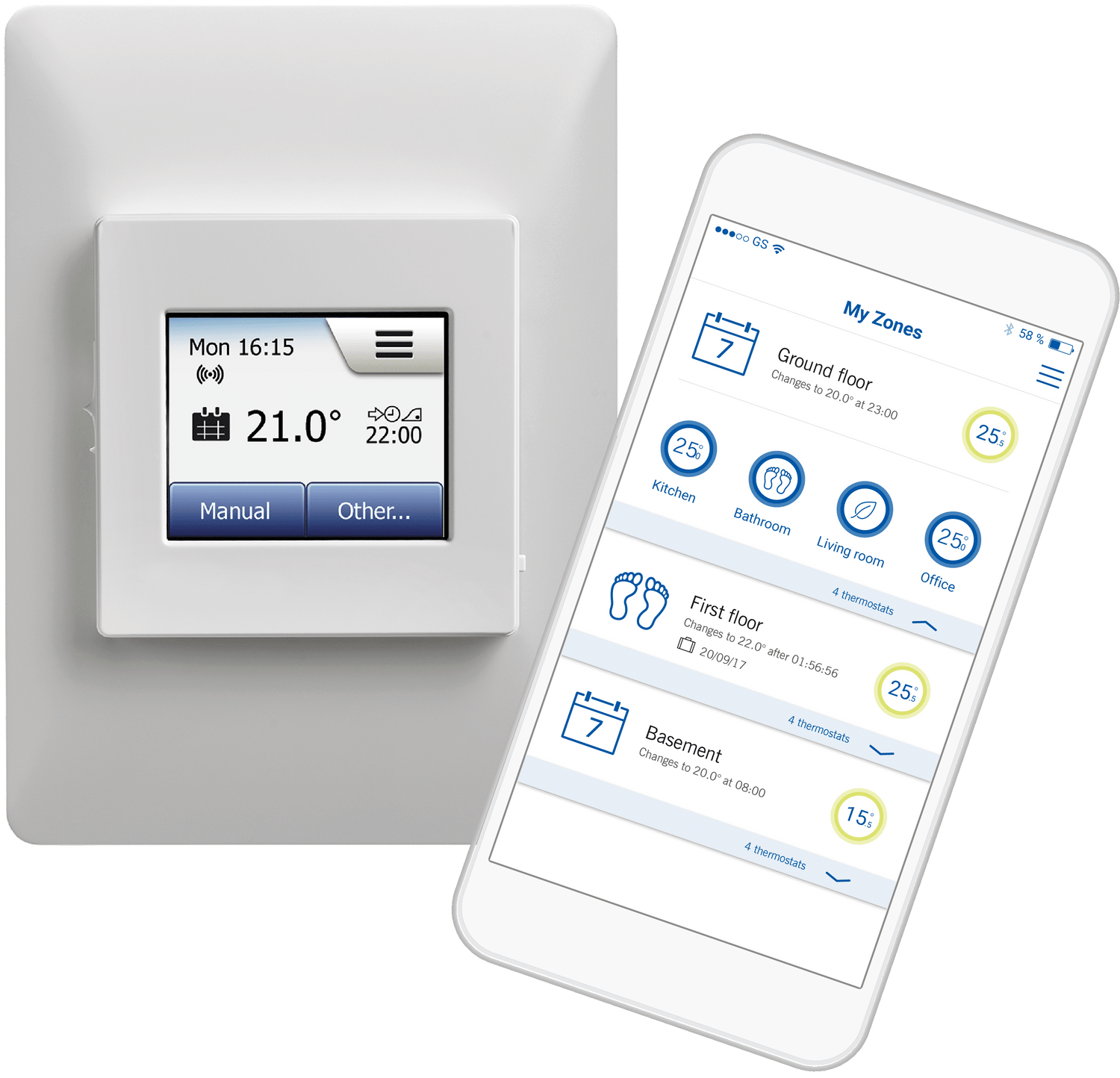 Thermotouch - White Wi-Fi Touchscreen Thermostat 16A Max Load