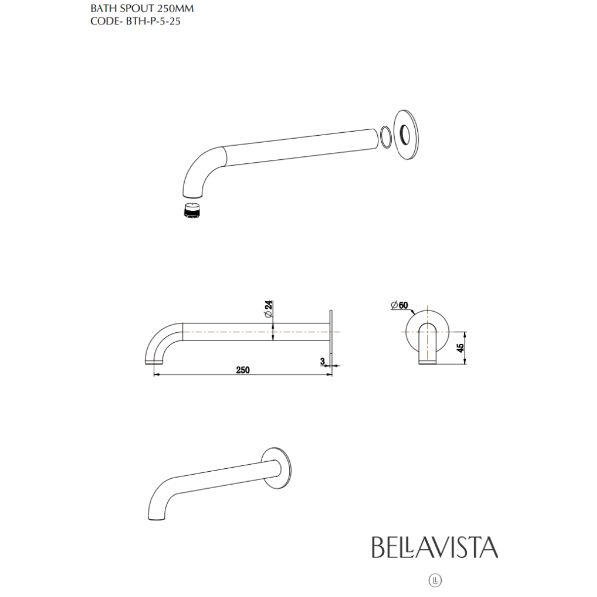 Mica - Polished Chrome 250mm Bath Spout