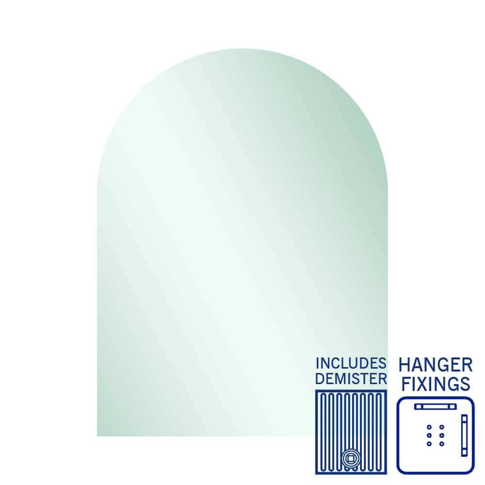 Ablaze - Aspen Polished Edge Arch Mirror 750x1000mm with Hangers and Demister