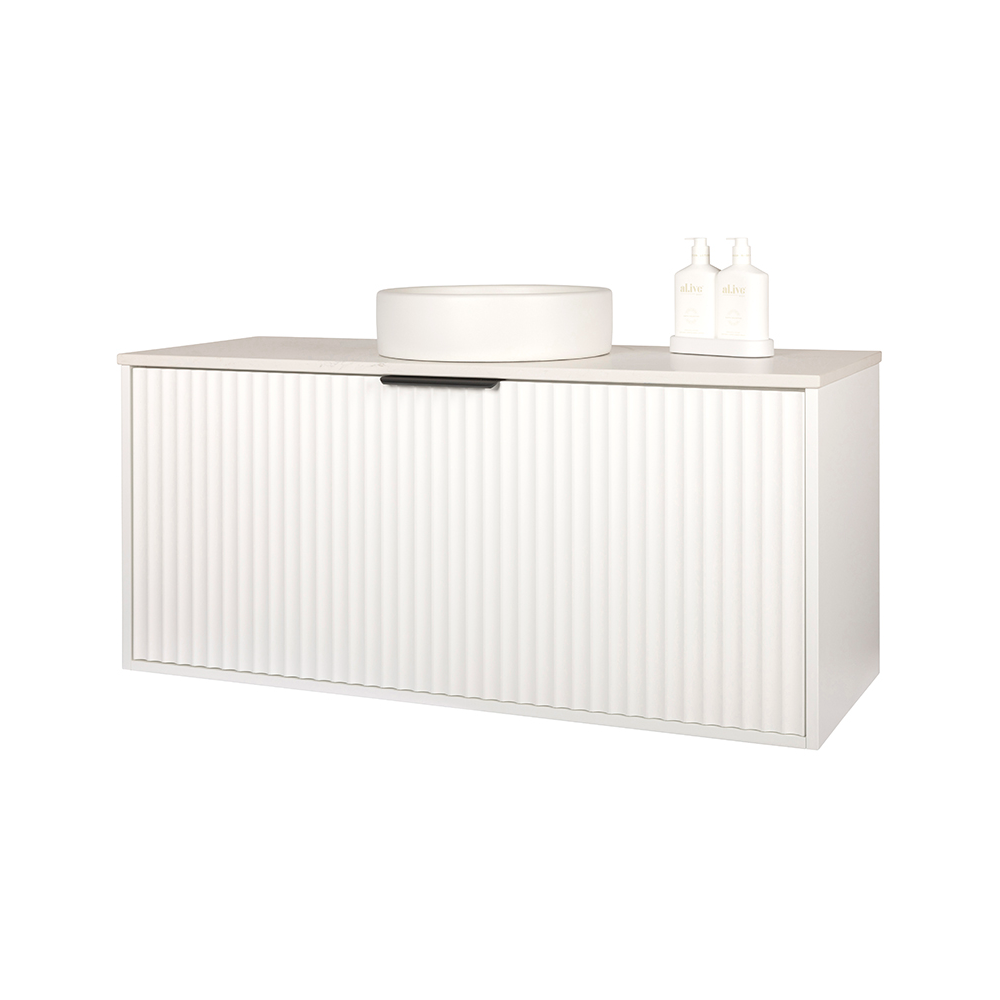 Alia - 900mm Matte White Fluted Wall Hung Vanity