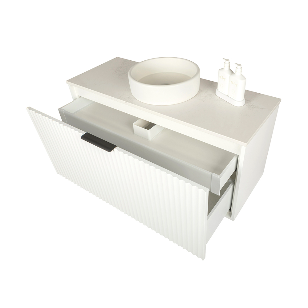Alia - 900mm Matte White Fluted Wall Hung Vanity