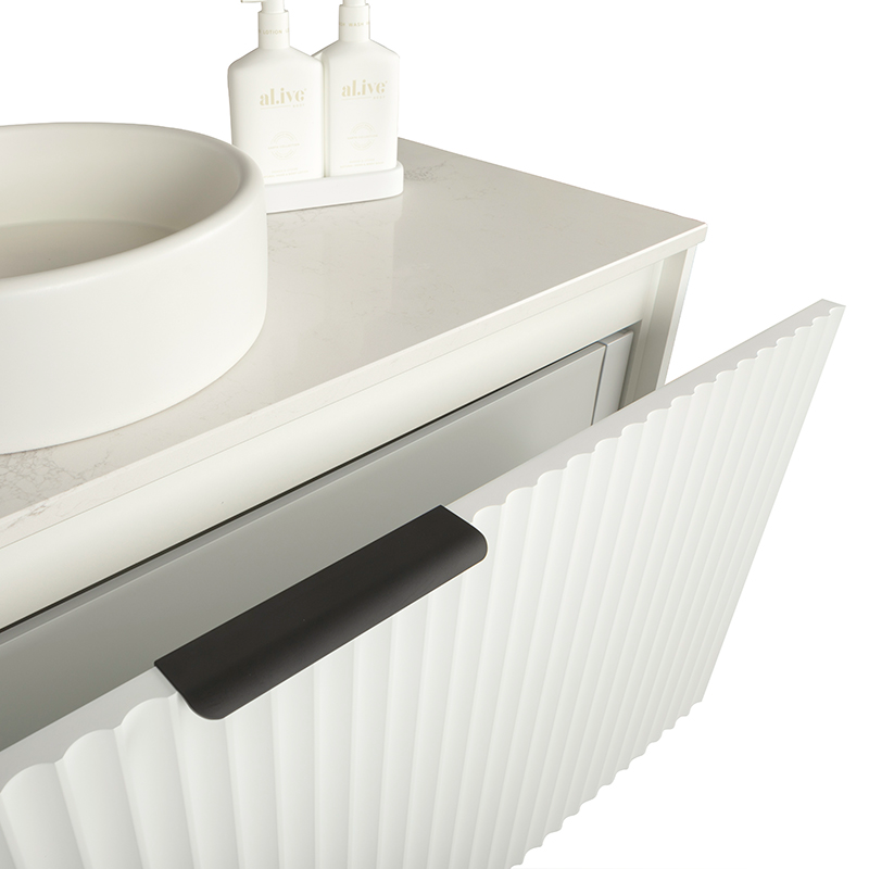 Alia - 900mm Matte White Fluted Wall Hung Vanity
