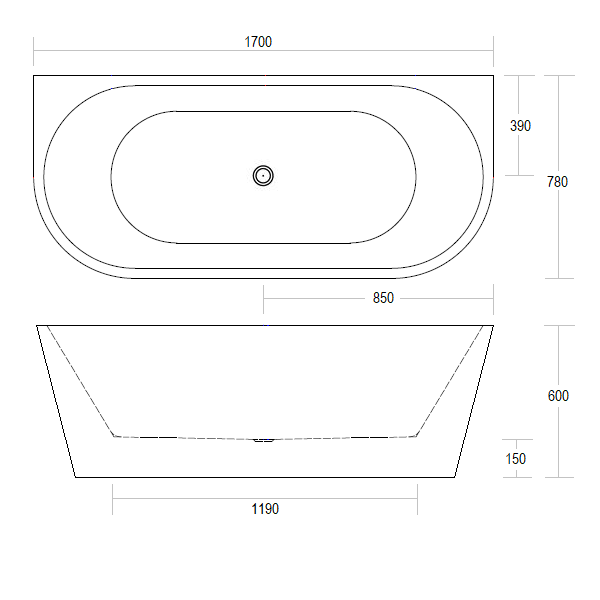 Amelie - 1700mm Back To Wall Bath