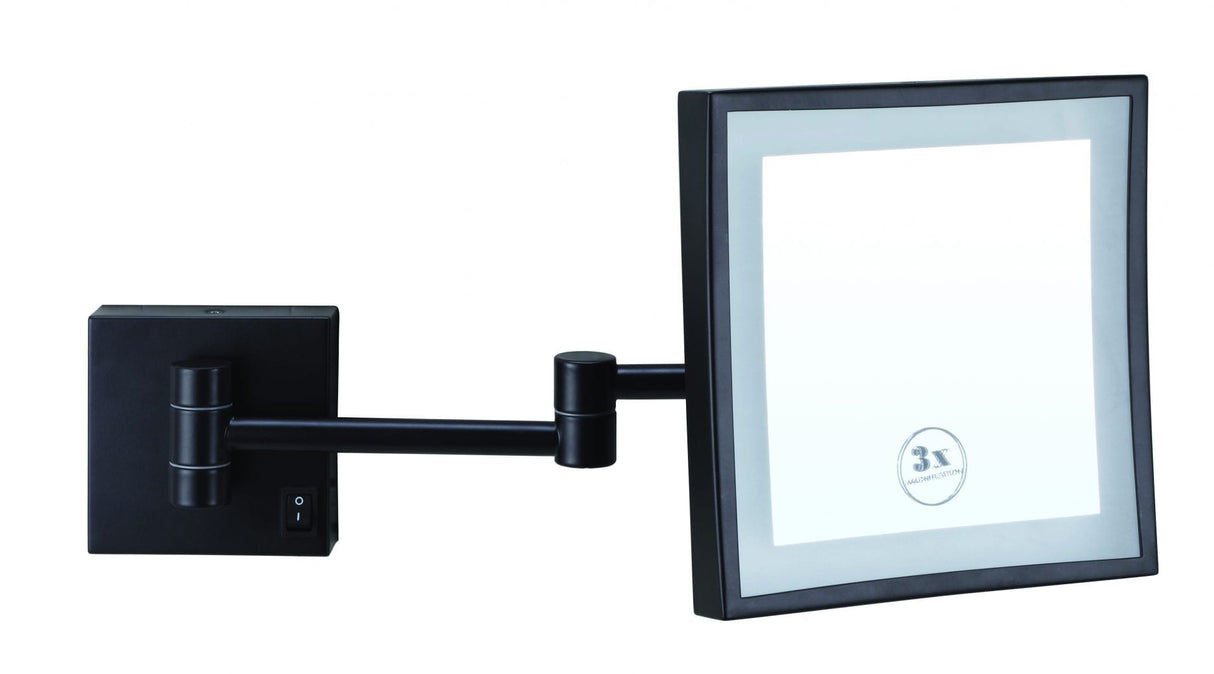 Ablaze - 3x Magnification Matt Black Wall Mounted Shaving Mirror, 200 x 200mm with Concealed Wiring