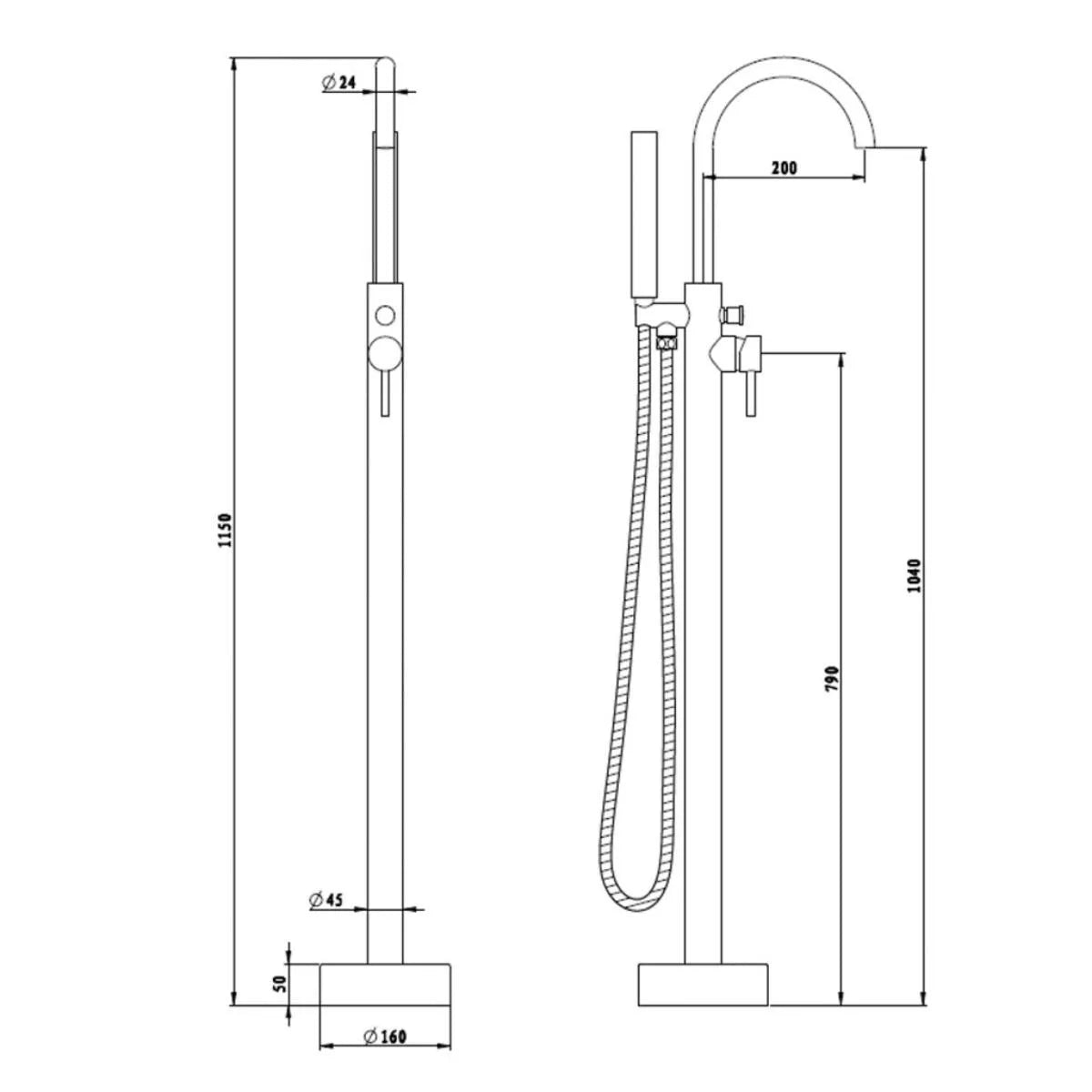 Mica - French Gold Freestanding Bath Spout, Mixer, and Handshower