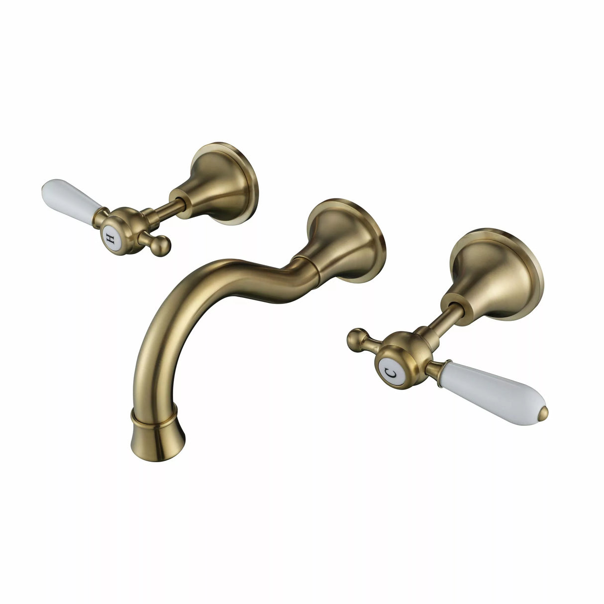 Bordeaux - Brushed Brass Wall Mounted Bath Spout & Tap Set