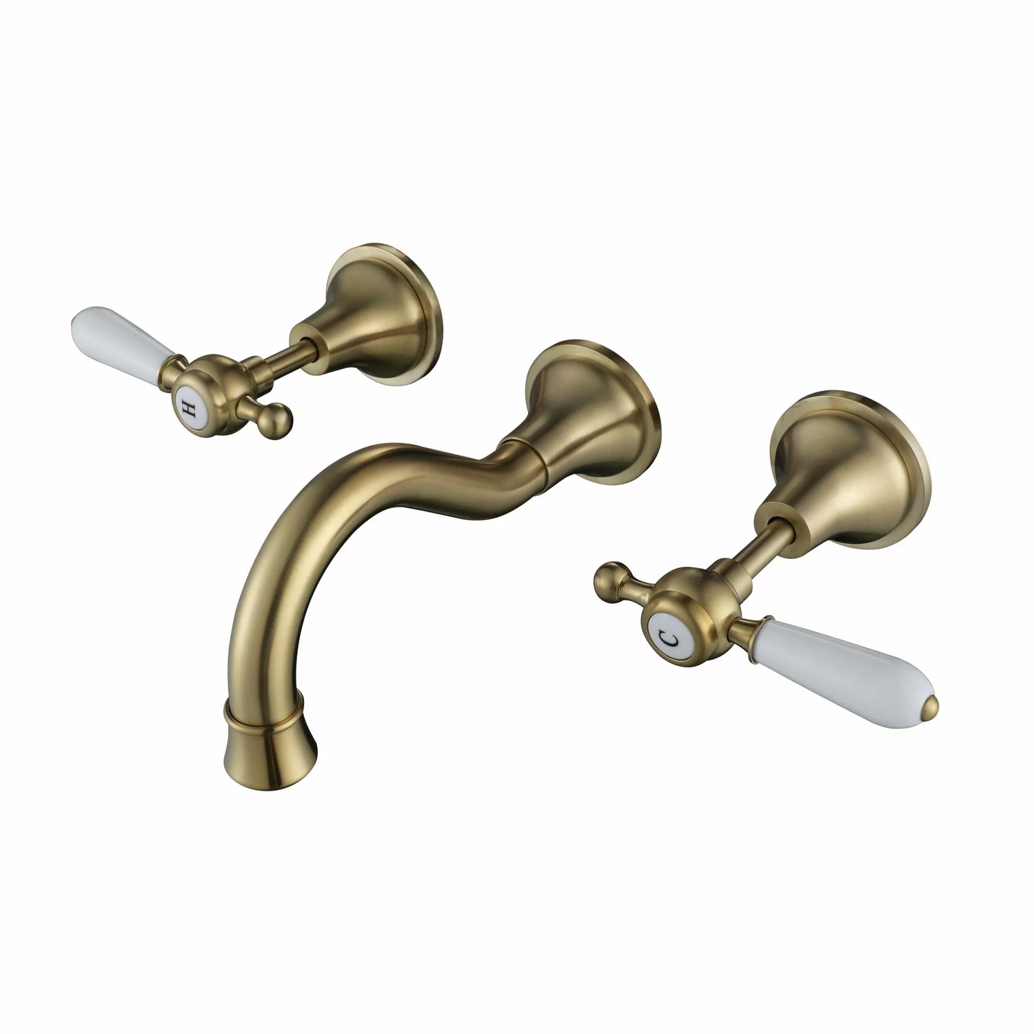 Bordeaux - Brushed Brass Wall Mounted Bath Spout & Tap Set