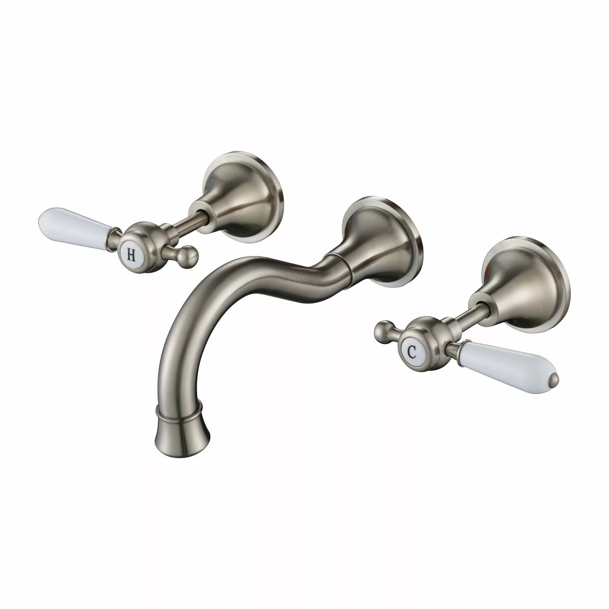Bordeaux - Brushed Nickel Wall Mounted Bath Spout & Tap Set