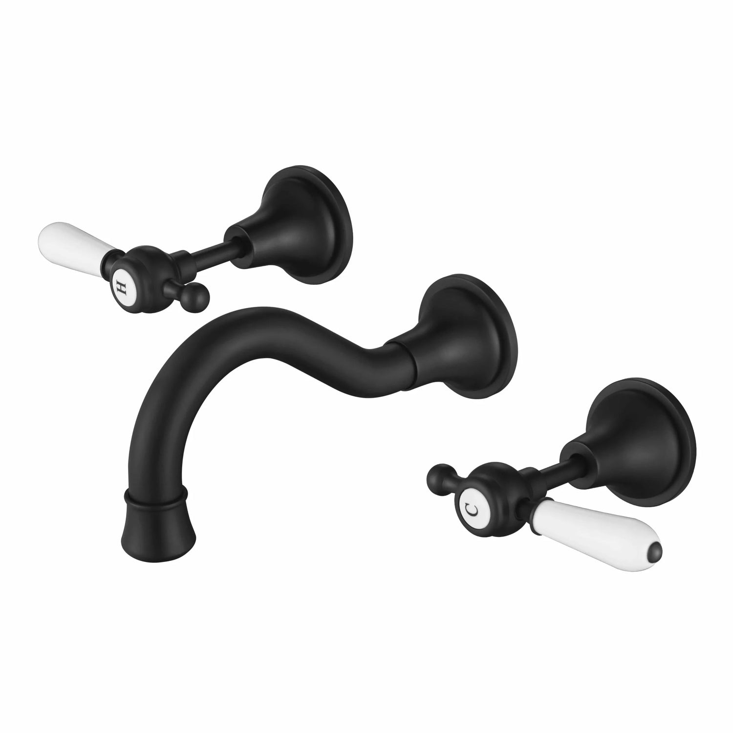 Bordeaux - Matte Black Wall Mounted Bath Spout & Tap Set