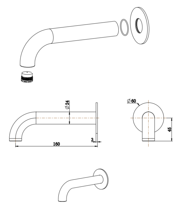Mica Heritage Bath/Basin Spout 160mm