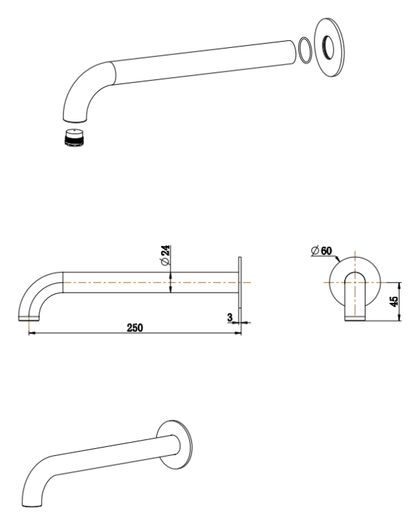 Mica - Gunmetal 250mm Bath Spout
