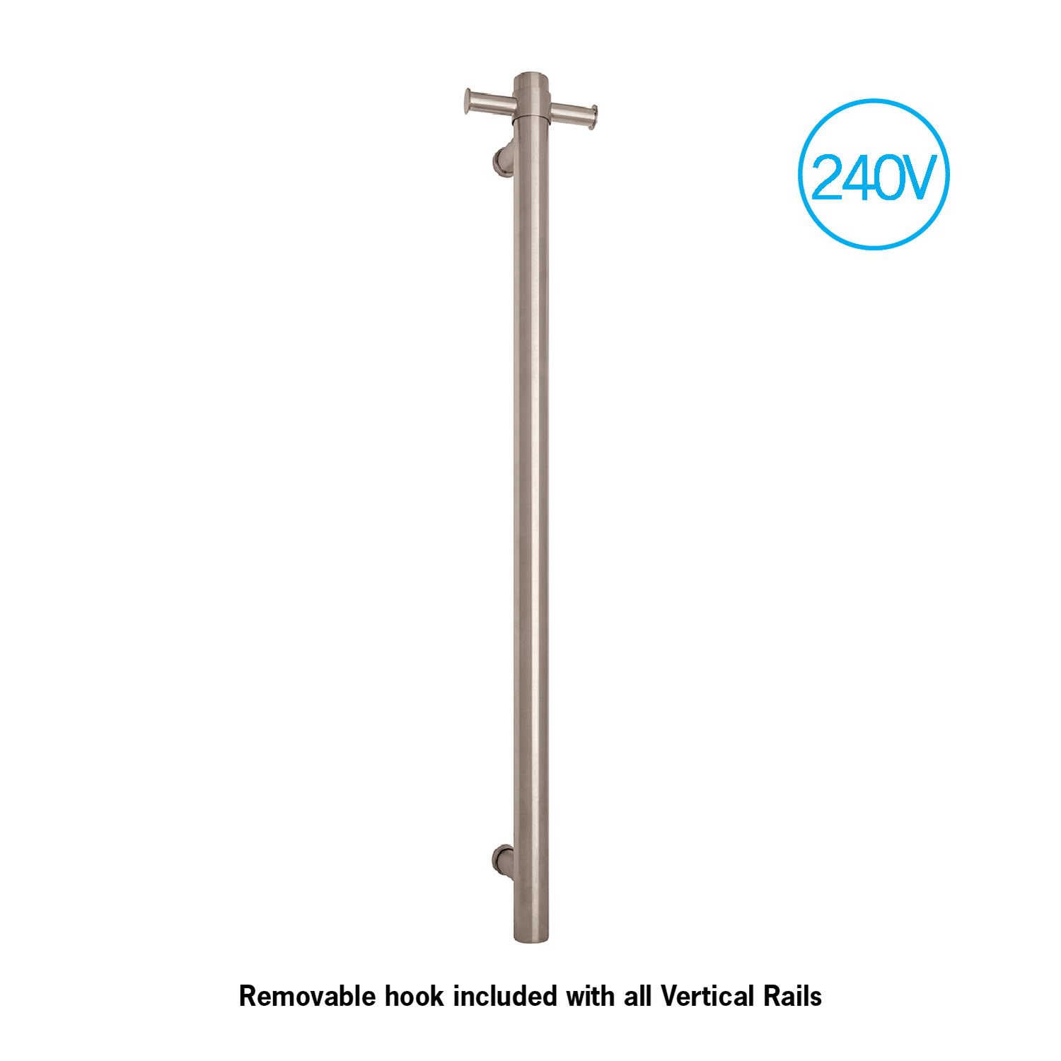 Thermorail - Straight/Round 240Volt Vertical Bar 900x142x100mm 20Watt With Optional Hook - Brushed