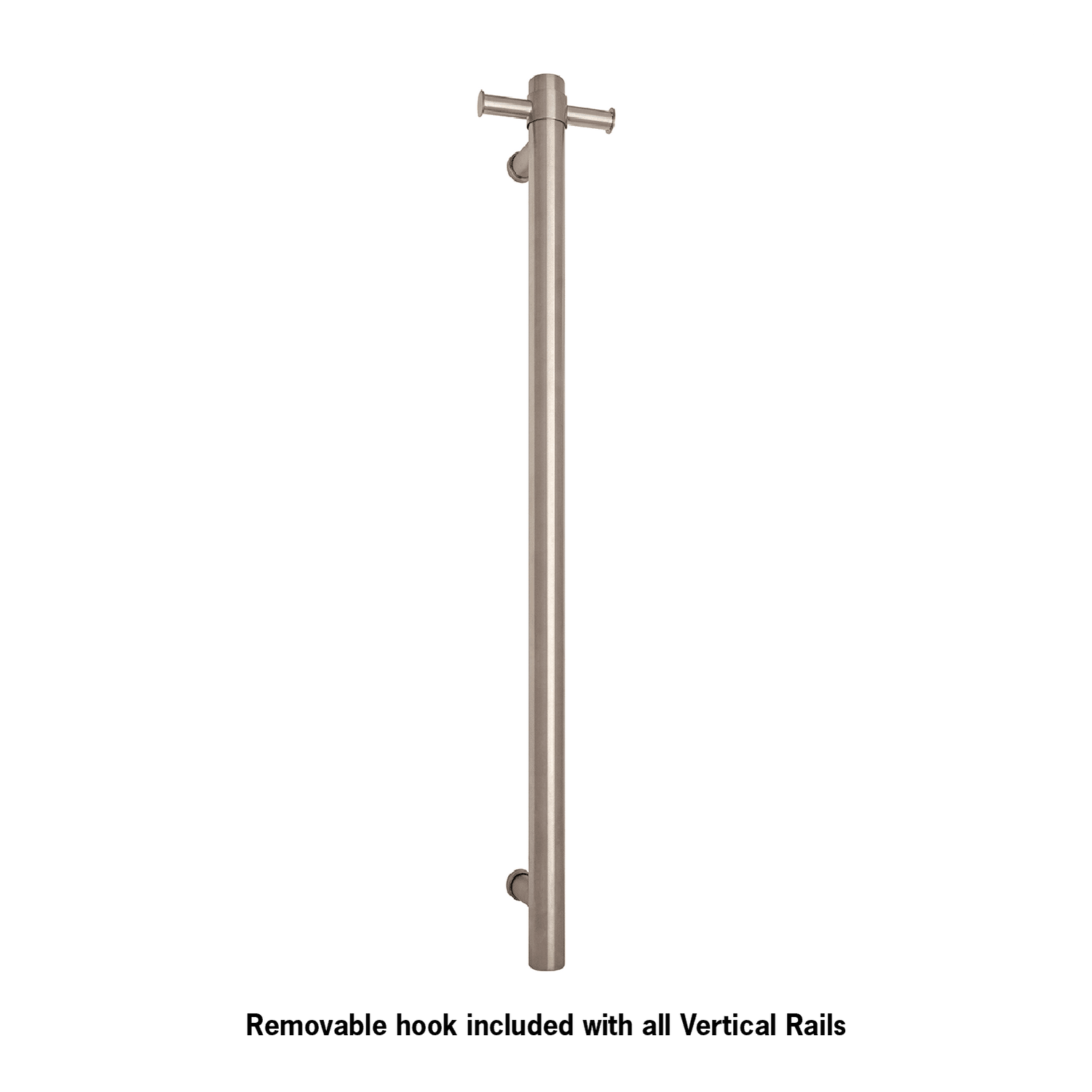 Thermorail - Straight/Round Non-Heated Vertical Bar 900x142x100mm With Optional Hook - Brushed Stainless
