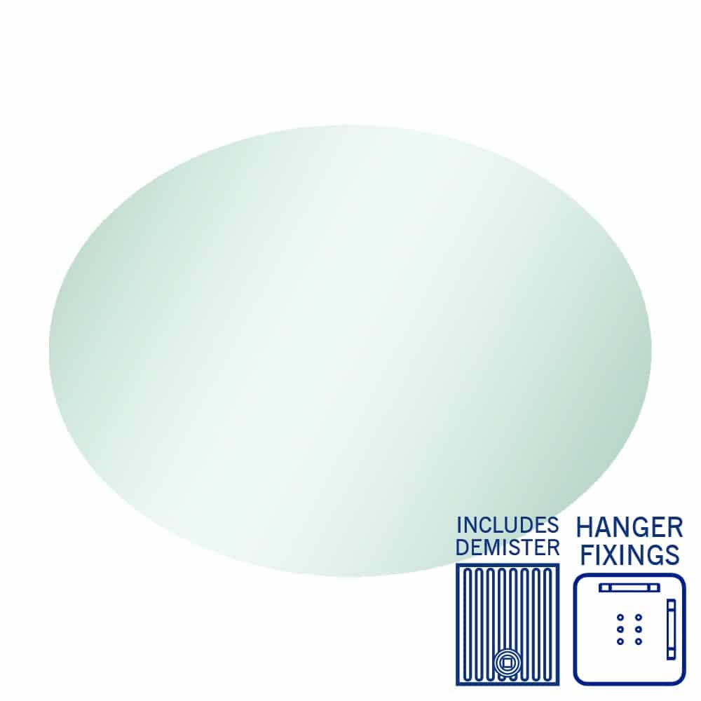 Ablaze - Cody Polished Edge Oval Mirror - 600x800mm with Hangers and Demister