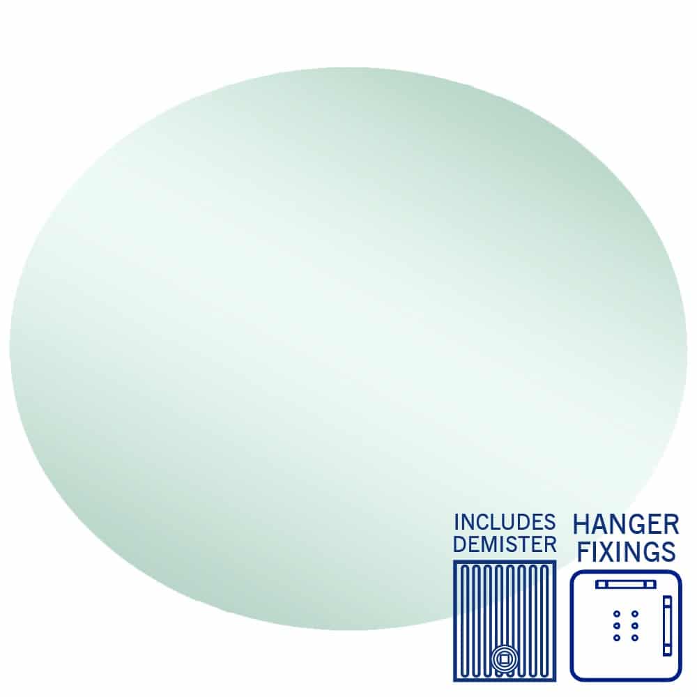 Ablaze - Cody Polished Edge Oval Mirror - 900x750mm with Hangers and Demister