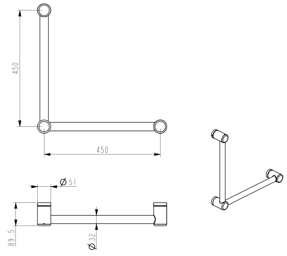 Mica Care Grab Rail 90 Degree 450x450mm