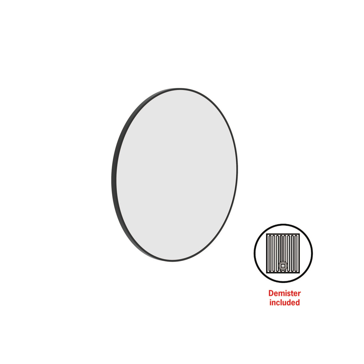 Ablaze - Georgia Round Black Framed Mirror - 600mmØ - Includes Mirror Demister