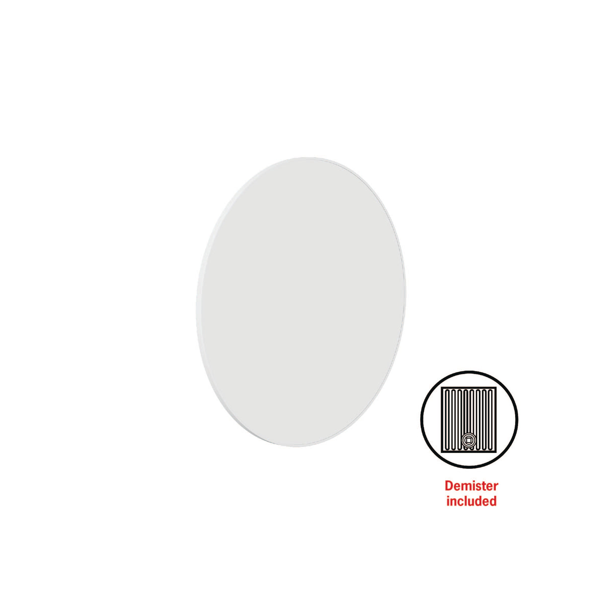 Ablaze - Georgia Round White Framed Mirror - 600mmØ - Includes Mirror Demister