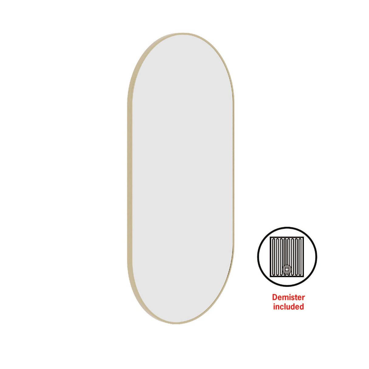 Ablaze - Havana Pill Gold Framed Mirror - 500x1000mm - Includes Mirror Demister