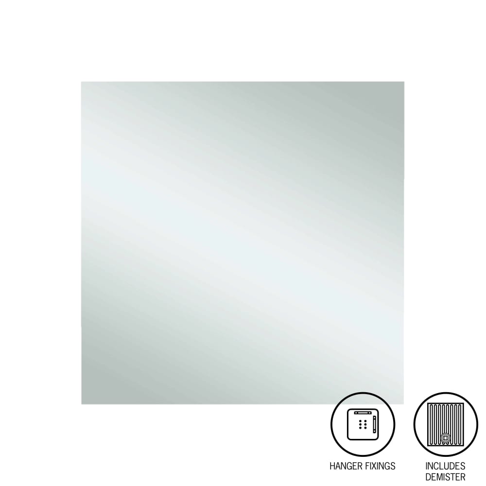 Ablaze - Jackson Square Polished Edge Mirror - 750x750mm with Hangers and Demister