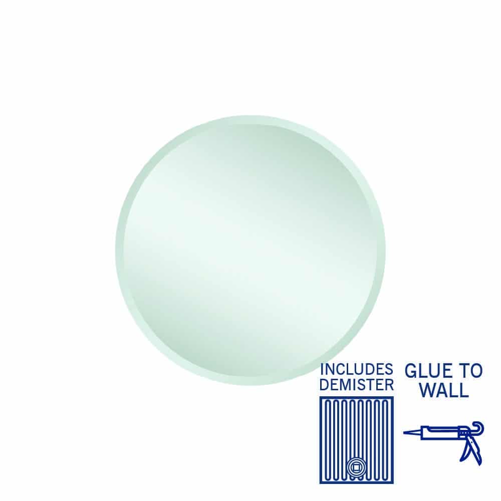 Ablaze - Kent 18mm Bevel Round Mirror - 500mmØ Glue-to-Wall and Demister