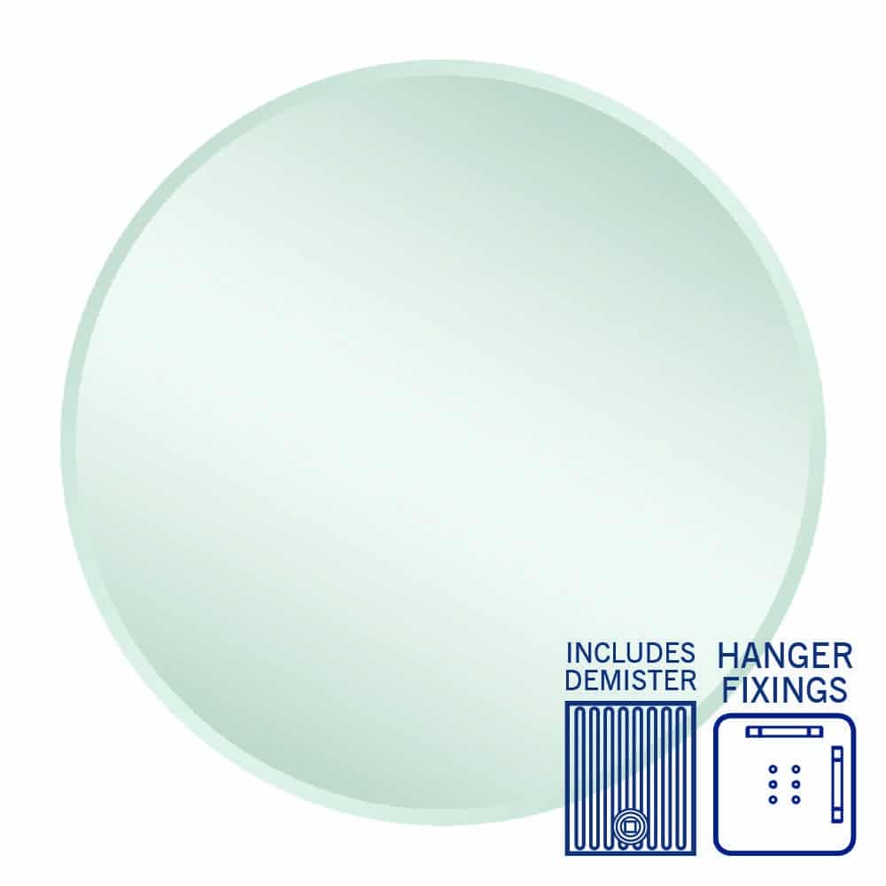 Ablaze - Kent 18mm Bevel Round Mirror - 800mmØ with Hangers and Demister