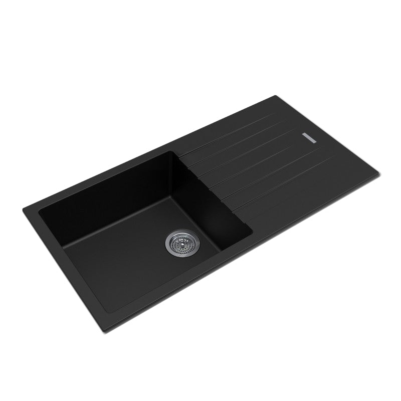 Arete - Black Granite Single Bowl w Drainer Kitchen Sink
1000x500x200mm