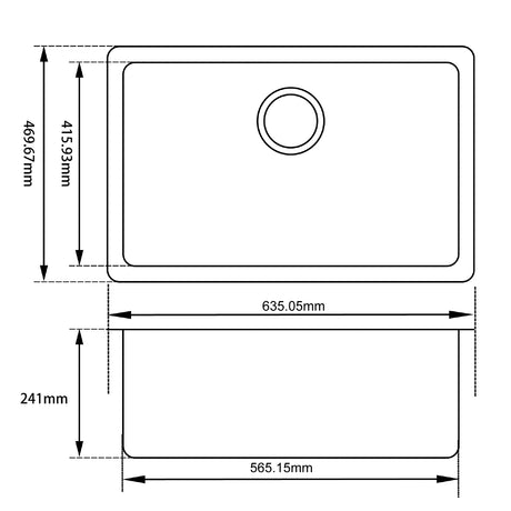 Arete - Black Granite Single Bowl Kitchen Sink
635x470x241mm