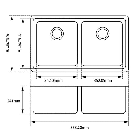 Arete - Black Granite Double Bowl Kitchen Sink
838x477x241mm