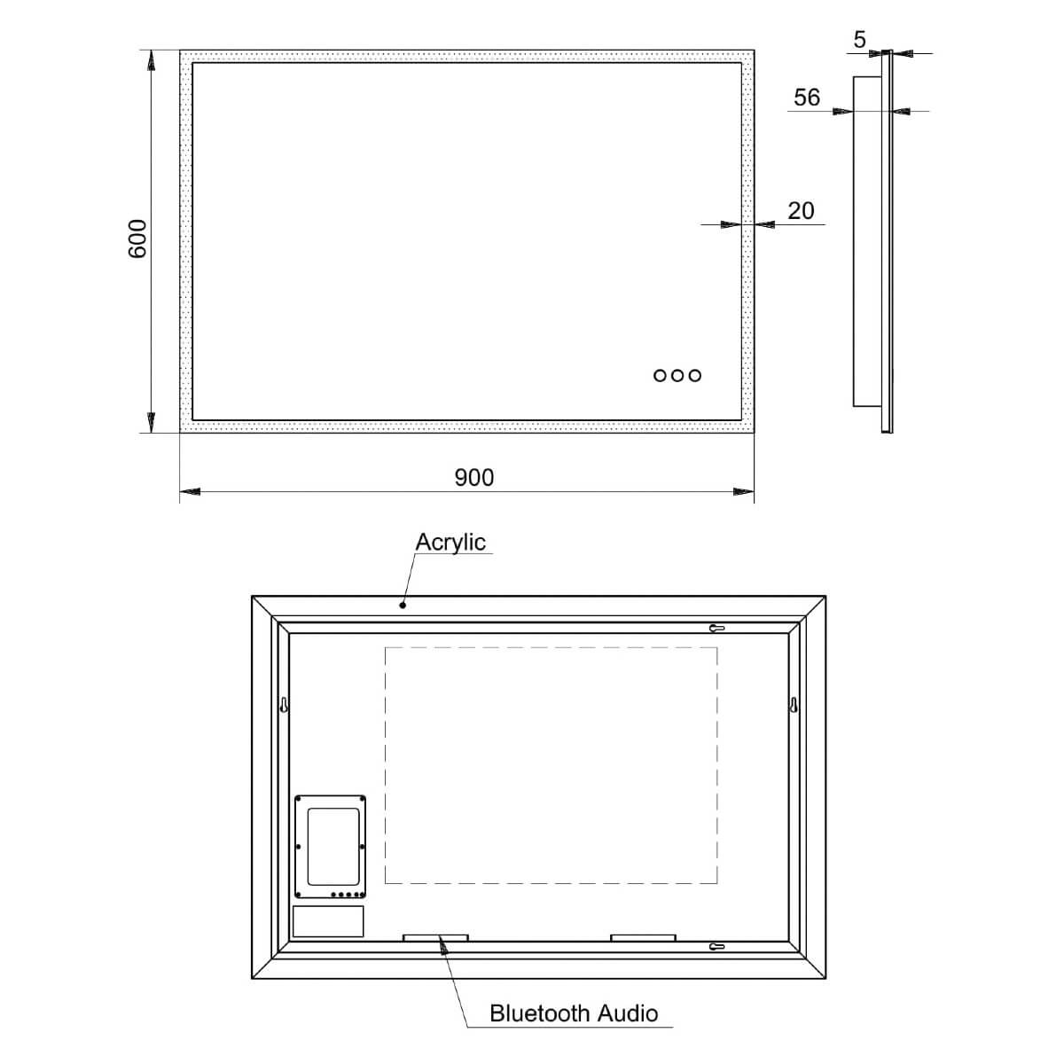 Kara Premium - LED Mirror inc Adjustable Light Colour, Demister Pad & Bluetooth Speakers
900x600mm