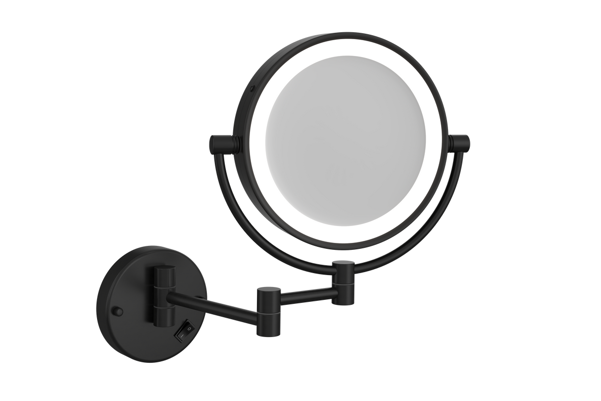 Ablaze - 1 & 5x Magnification Matt Black Wall Mounted Shaving Mirror, 200mm Diameter with Concealed Wiring