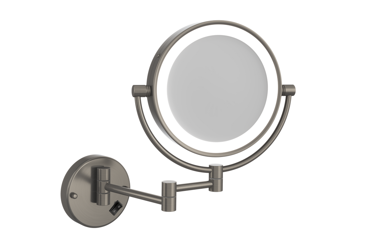 Ablaze - 1 & 5x Magnification Brushed Nickel Wall Mounted Shaving Mirror, 200mm Diameter with Concealed Wiring