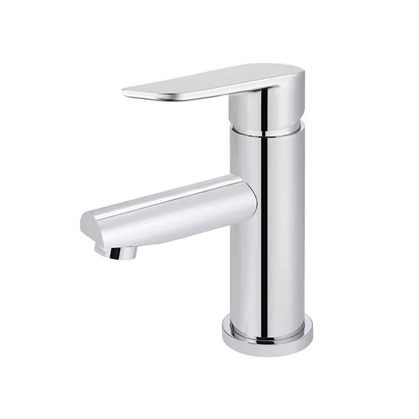 Round - Polished Chrome Basin Mixer w Straight Spout & Paddle Handle