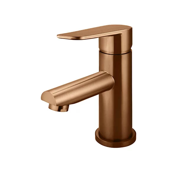 Round - Lustre Bronze Basin Mixer w Straight Spout & Paddle Handle