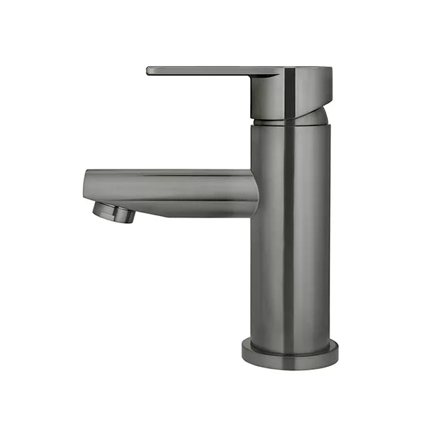 Round - Shadow Gunmetal Basin Mixer w Straight Spout & Paddle Handle