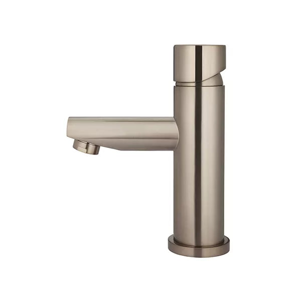 Round - Champagne Basin Mixer w Straight Spout & Pinless Handle