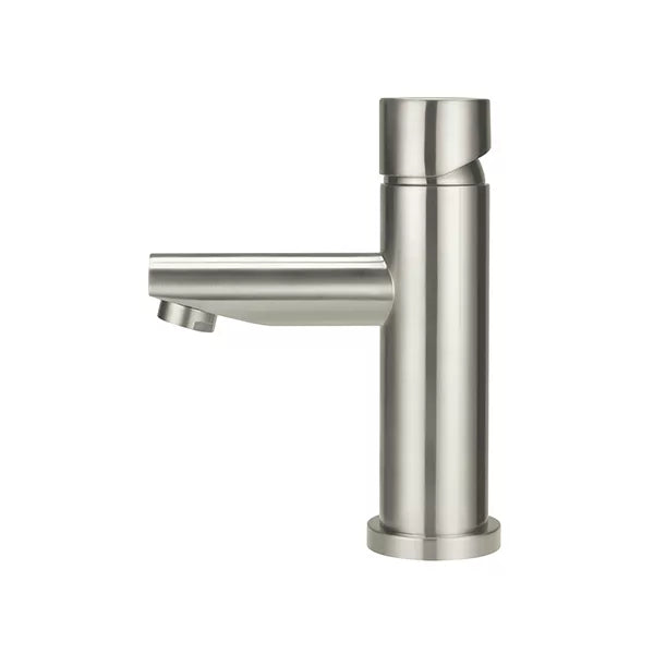 Round - Brushed Nickel Basin Mixer w Straight Spout & Pinless Handle