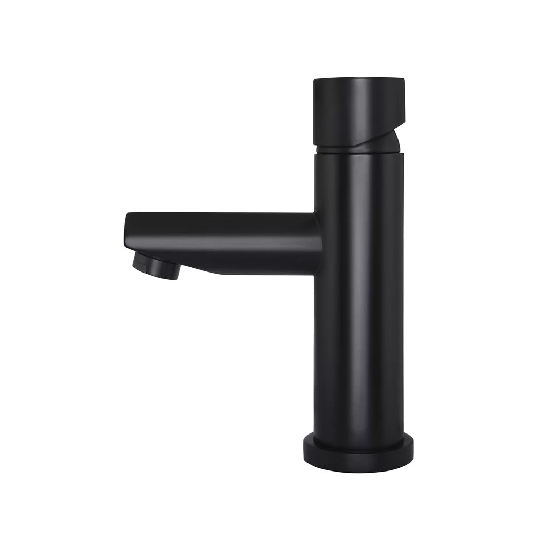 Round - Matte Black Basin Mixer w Straight Spout & Pinless Handle