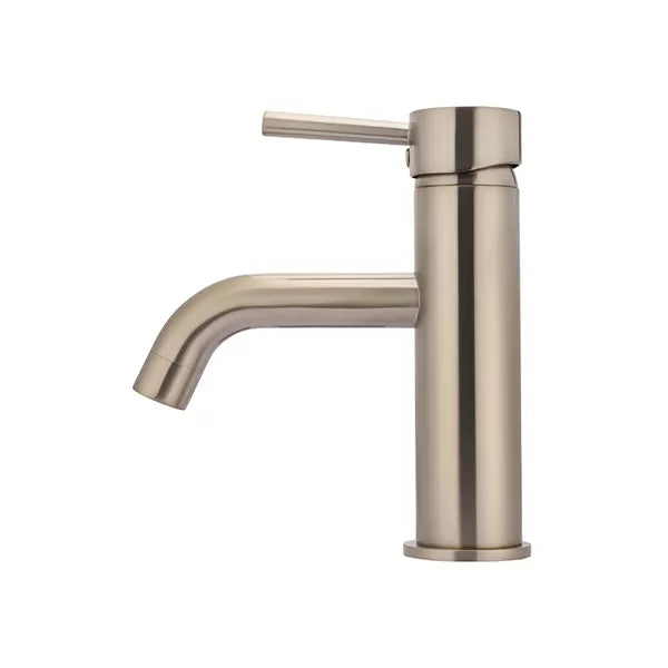 Round - Champagne Basin Mixer w Curved Spout