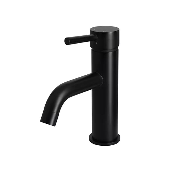 Round - Matte Black Basin Mixer w Curved Spout