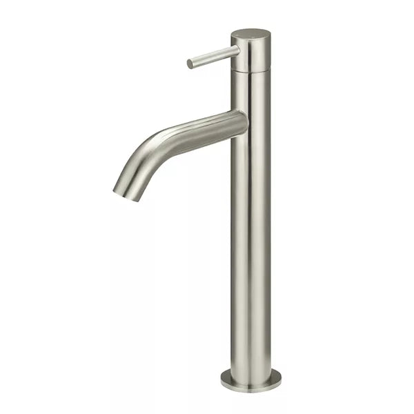 Piccola - Brushed Nickel Tall Basin Mixer with 130mm Curved Spout