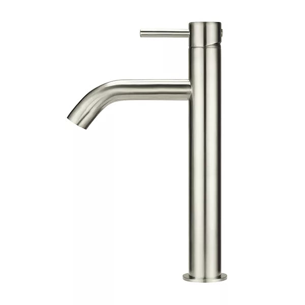 Piccola - Brushed Nickel Tall Basin Mixer with 130mm Curved Spout
