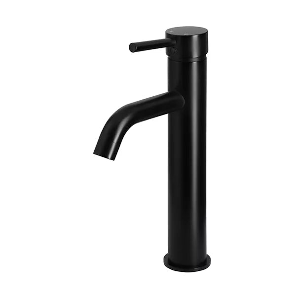 Round - Matte Black Tall Basin Mixer with Curved Spout