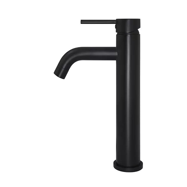 Round - Matte Black Tall Basin Mixer with Curved Spout