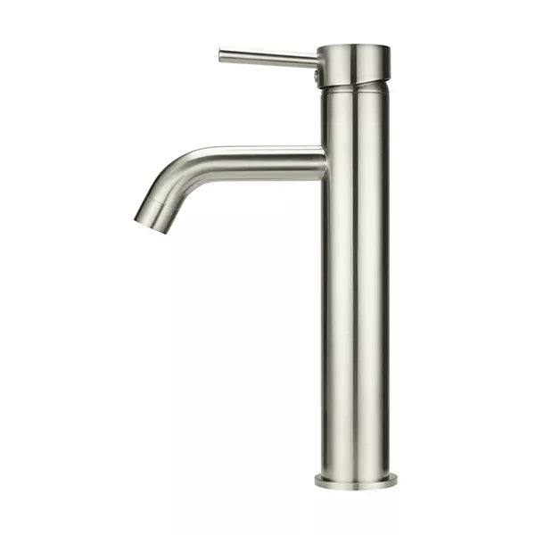 Round - Brushed Nickel Tall Basin Mixer with Curved Spout