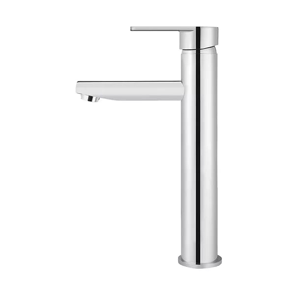 Round - Polished Chrome Tall Basin Mixer with Straight Spout and Paddle Handle