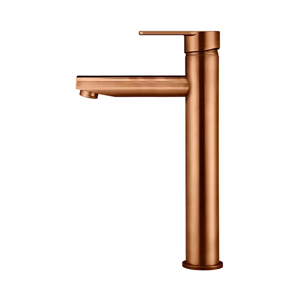 Round - Lustre Bronze Tall Basin Mixer with Straight Spout and Paddle Handle