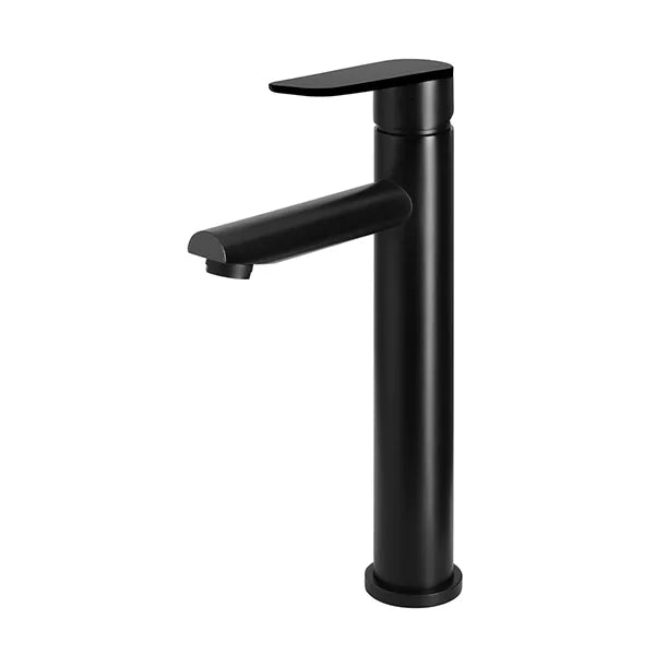 Round - Matte Black Tall Basin Mixer with Straight Spout and Paddle Handle